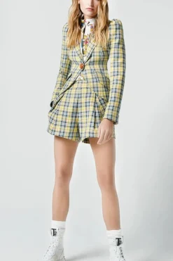 Pleated Short Lime Plaid
