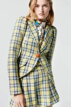 Pleated Short Lime Plaid