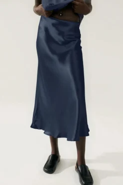 Silk Laundry Long Bias Cut Skirt Midnight