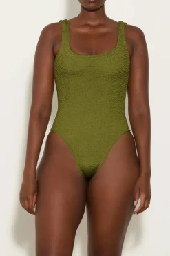 Square Neck Swim Metallic Moss