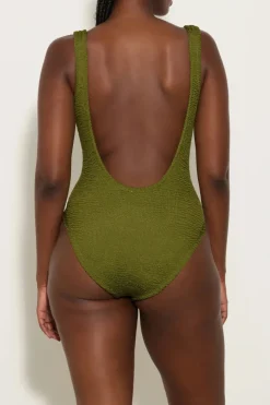 Square Neck Swim Metallic Moss