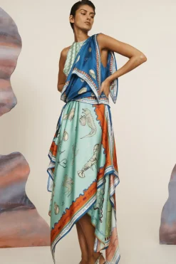Surrealist Summer Scarf Midi Dress Multi