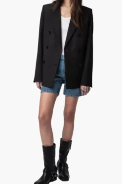 Vaena Double Breasted Slit Blazer Noir