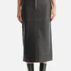 Wednesday Edged Leather Midi Skirt Black